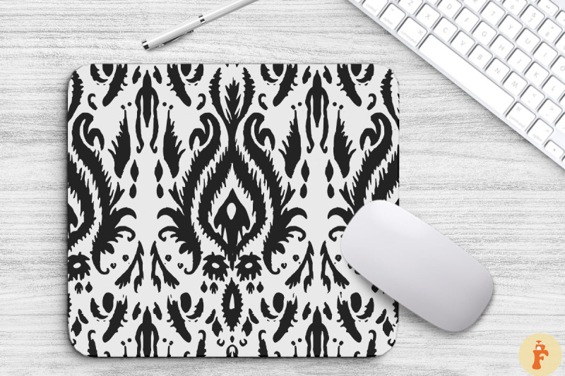 black-beige-boho-ikat-henna-mouse-pad