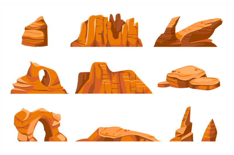 desert-rocks-cartoon-sand-stones-exotic-landscape-elements