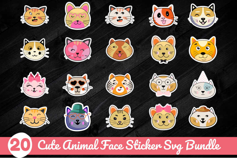 cute-animal-face-sticker-svg-bundle
