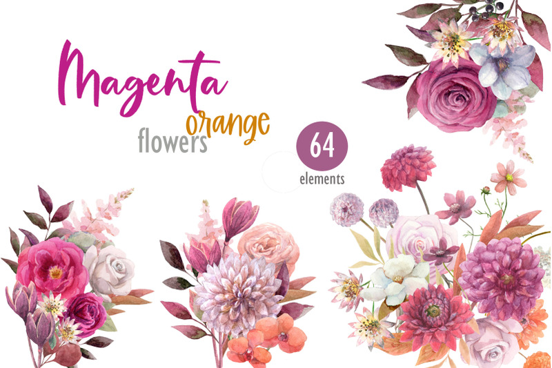 watercolor-magenta-orange-flowers