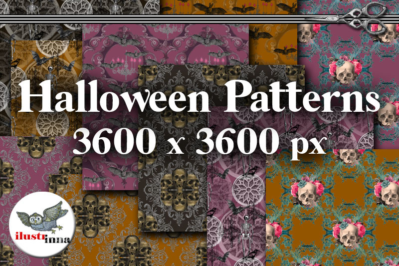 brown-orange-and-purple-halloween-seamless-patterns