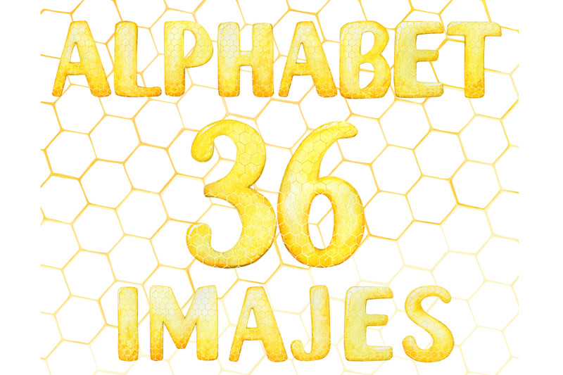 watercolor-alphabet-clipart-honeycomb-letters-hand-drawn-alphabet
