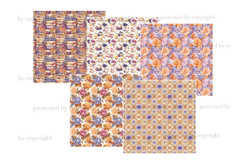 seamless-pattern-autumn-set-tea-party-digital-paper