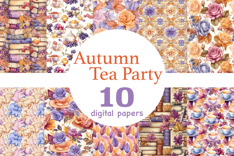 seamless-pattern-autumn-set-tea-party-digital-paper