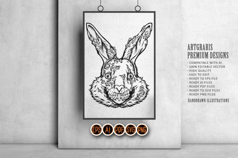 bunny-horror-terrifying-zombie-monster-monochrome