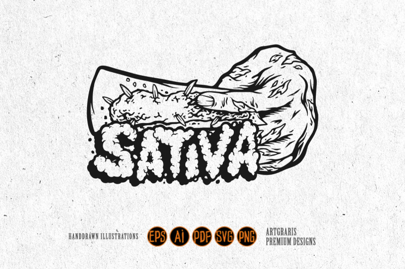 horrific-zombie-hand-with-cannabis-sativa-lettering-monochrome