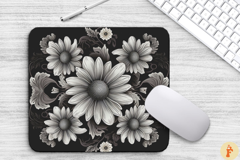 daisy-floral-gothic-pattern-mouse-pad