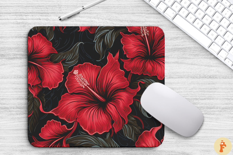 hibiscus-floral-gothic-pattern-mouse-pad