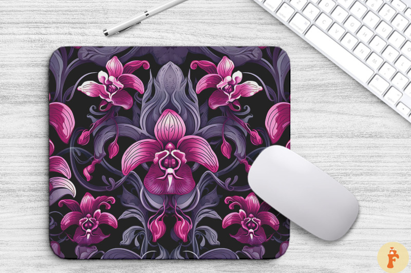 orchid-floral-gothic-pattern-mouse-pad