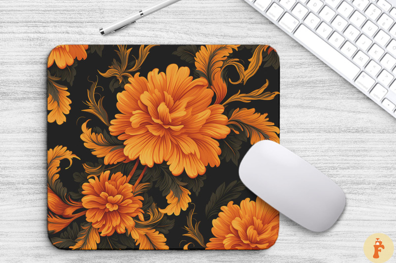 marigold-floral-gothic-pattern-mouse-pad