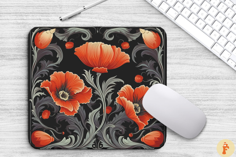 poppy-floral-gothic-pattern-mouse-pad