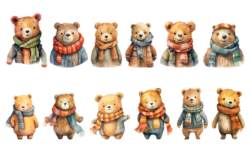watercolor-cute-bear-autumn-clipart-sublimation-bundle