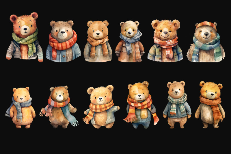 watercolor-cute-bear-autumn-clipart-sublimation-bundle