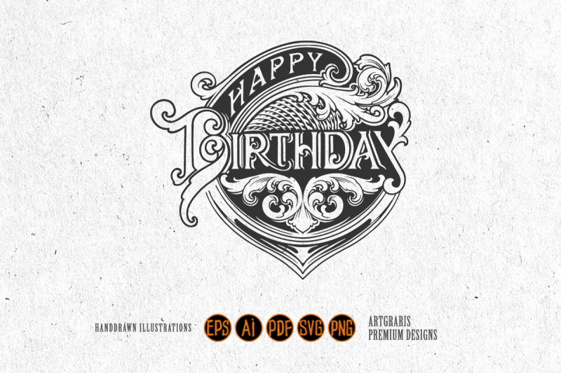 flourishing-happy-birthday-lettering-with-engraved-ornament-badge-mono