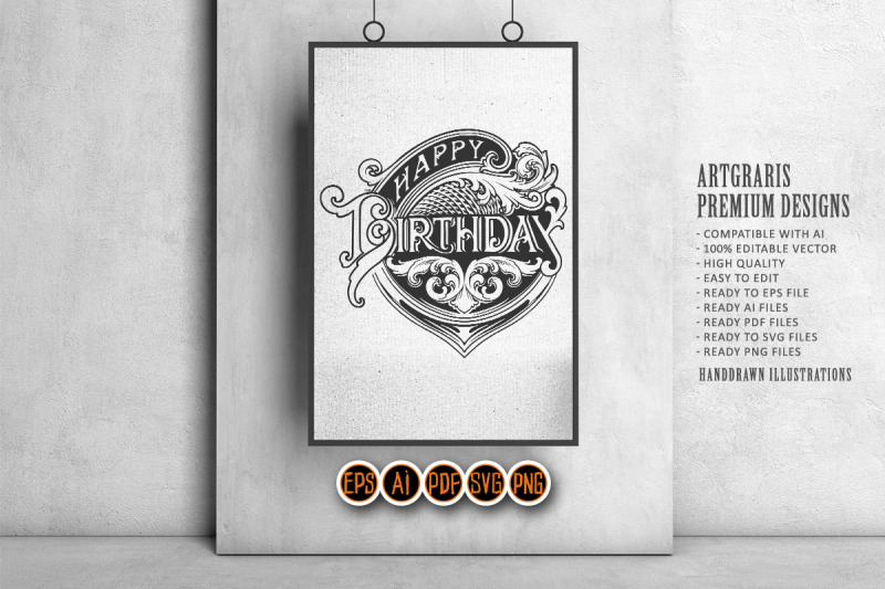 flourishing-happy-birthday-lettering-with-engraved-ornament-badge-mono