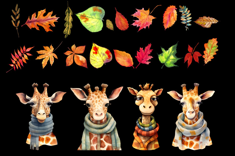 giraffe-in-autumn-clipart-bundle