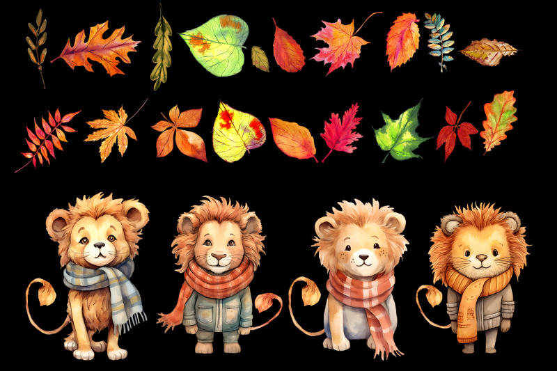 lion-in-autumn-clipart-bundle-fall-illustration-bundle