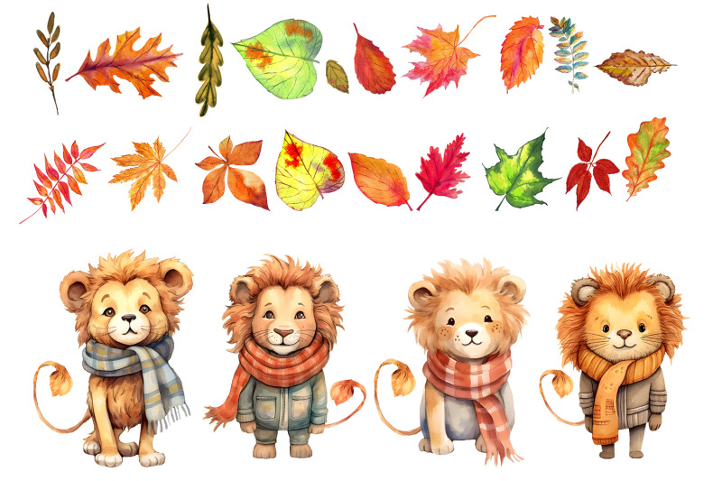 lion-in-autumn-clipart-bundle-fall-illustration-bundle