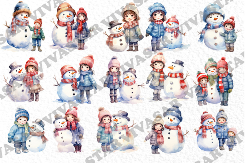 watercolor-snowman-clipart-snowman-and-kids-christmas-png