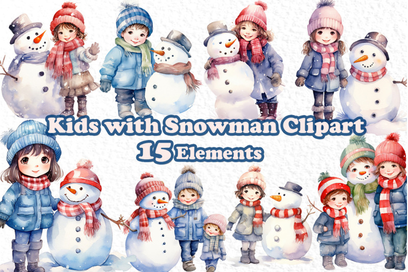 watercolor-snowman-clipart-snowman-and-kids-christmas-png