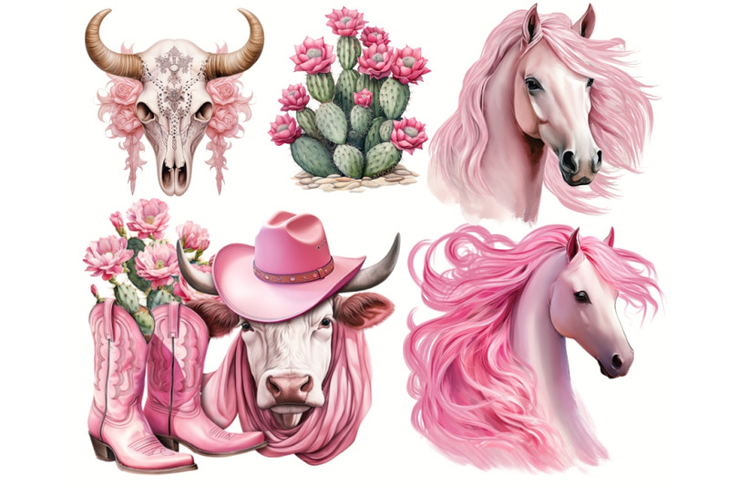 western-pink-cowgirls-clipart-bundle