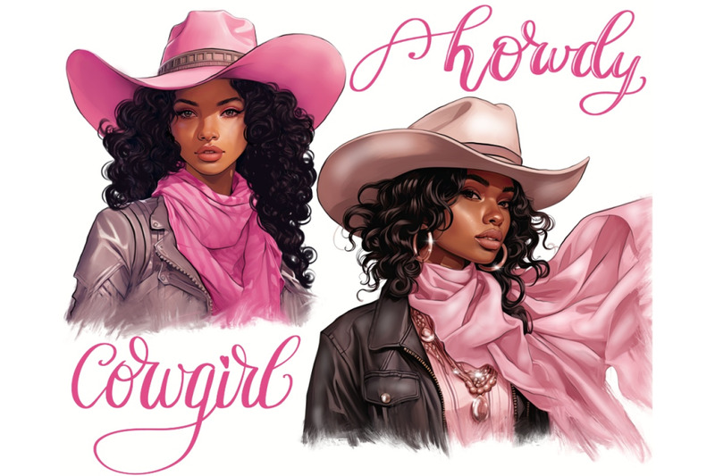 western-pink-cowgirls-clipart-bundle