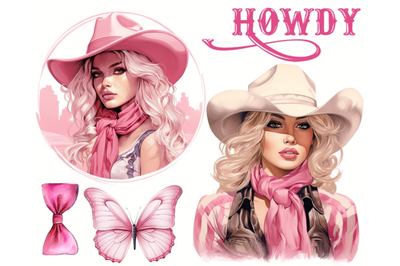 western-pink-cowgirls-clipart-bundle