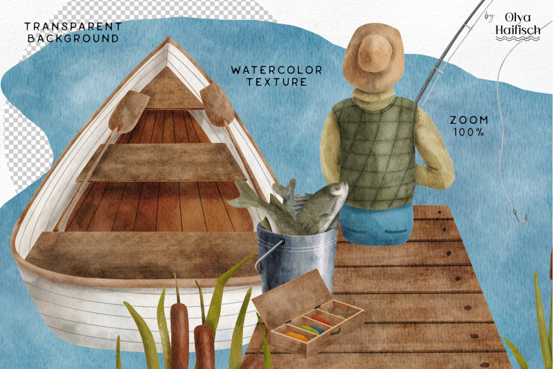 watercolor-fishing-png-fisherman-lake-and-boat-illustration