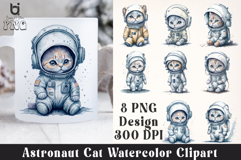 astronaut-cat-watercolor-clipart-mug-sublimation-design