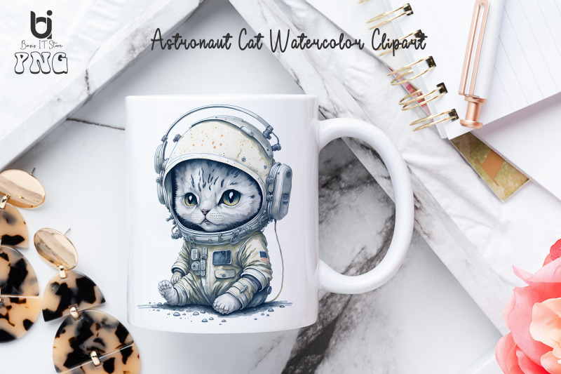 astronaut-cat-watercolor-clipart-mug-sublimation-design