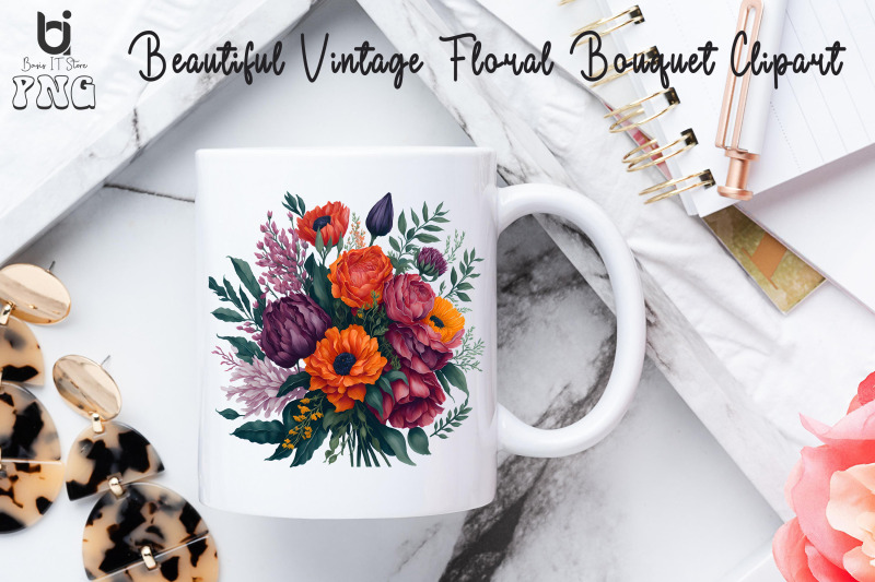 beautiful-vintage-floral-bouquet-clipart-mug-sublimation