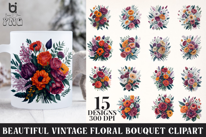 beautiful-vintage-floral-bouquet-clipart-mug-sublimation