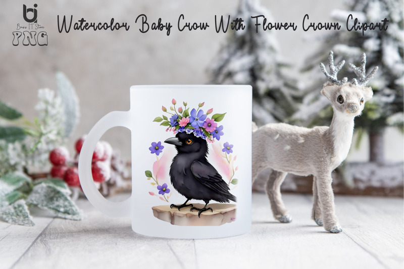 watercolor-baby-crow-with-flower-crown-clipart-bird-mug-png