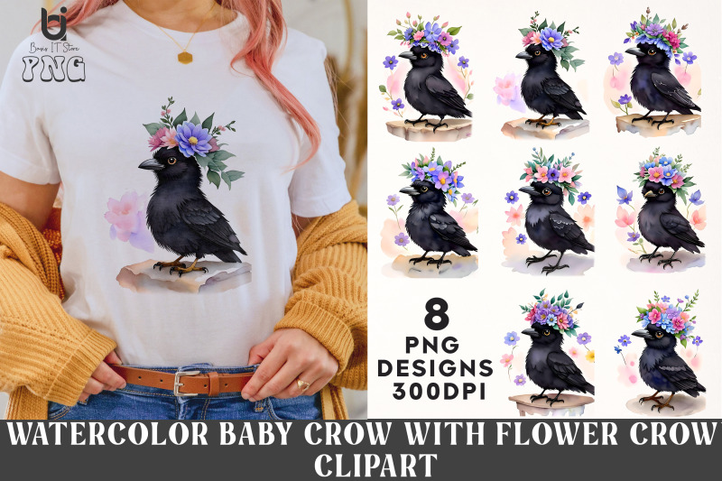 watercolor-baby-crow-with-flower-crown-clipart-bird-mug-png