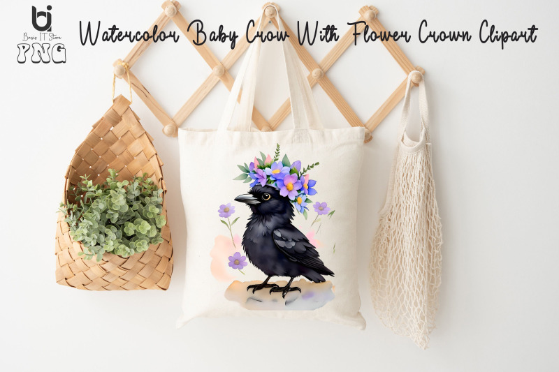 watercolor-baby-crow-with-flower-crown-clipart-bird-mug-png