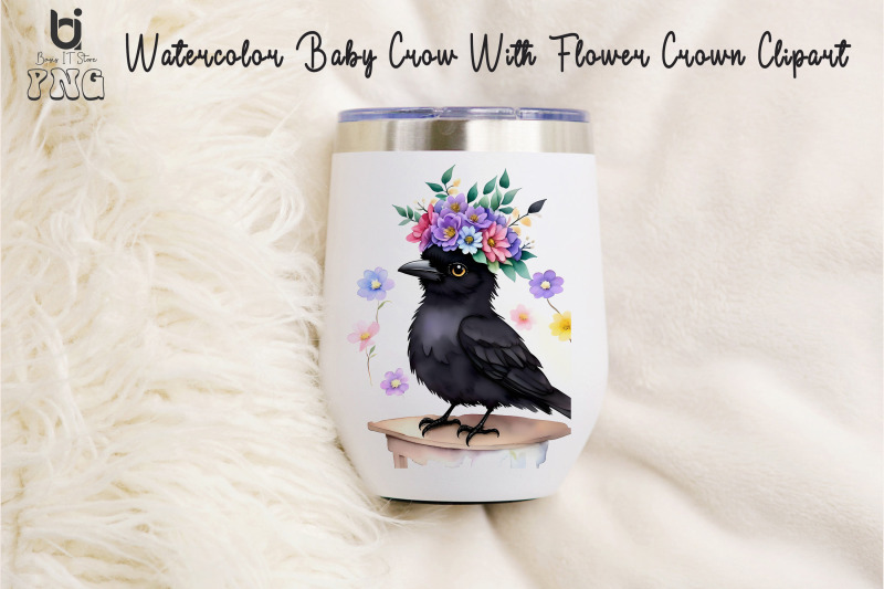 watercolor-baby-crow-with-flower-crown-clipart-bird-mug-png