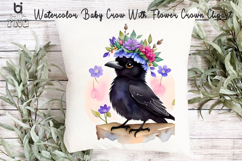 watercolor-baby-crow-with-flower-crown-clipart-bird-mug-png