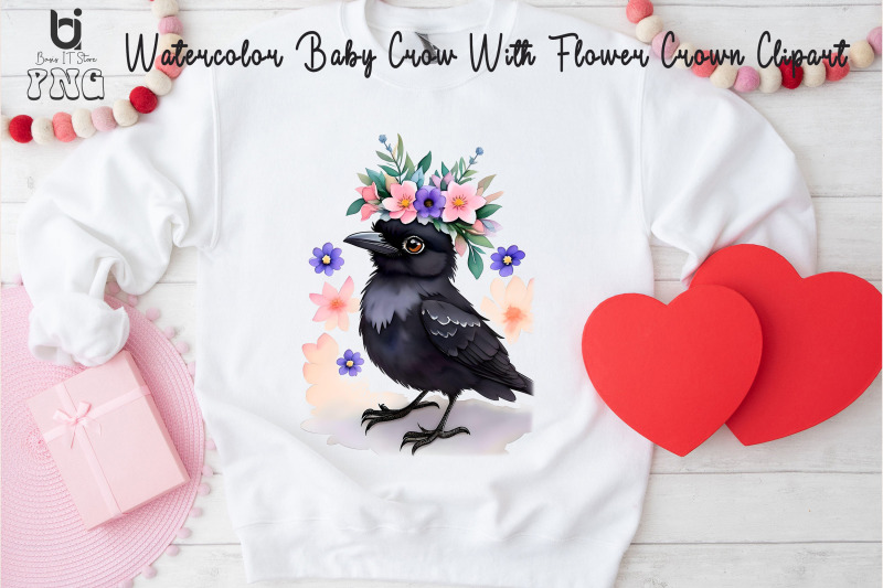 watercolor-baby-crow-with-flower-crown-clipart-bird-mug-png