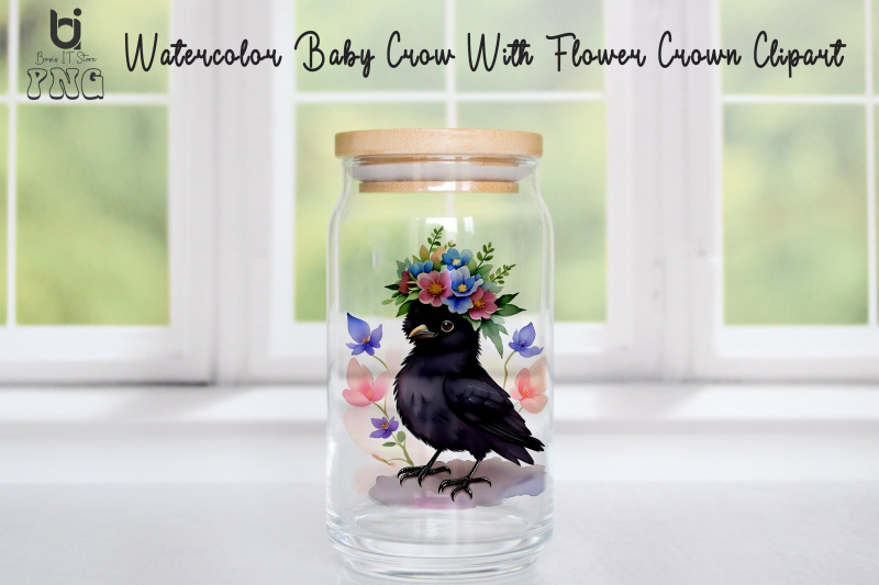 watercolor-baby-crow-with-flower-crown-clipart-bird-mug-png