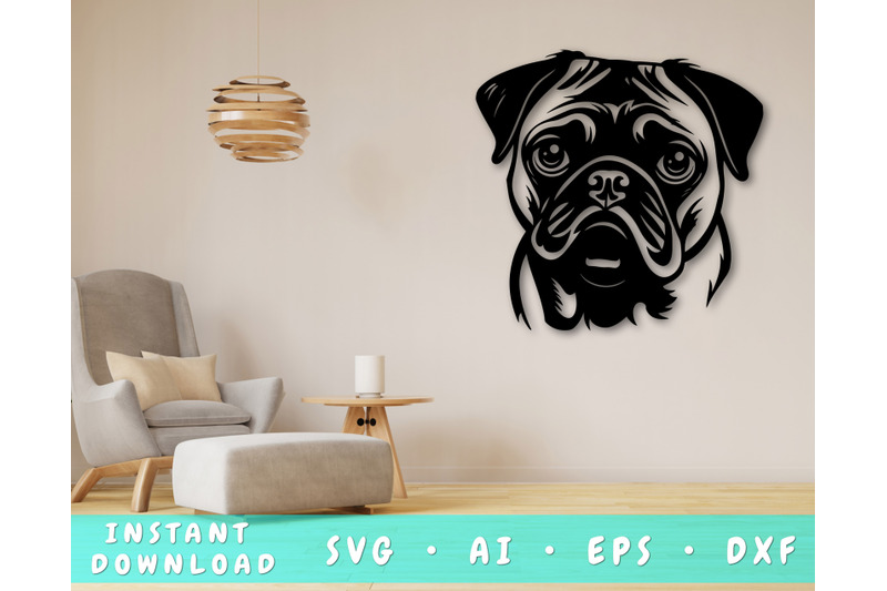 pug-laser-svg-cut-file-pug-glowforge-file-pug-dxf-pug-wall-art-svg