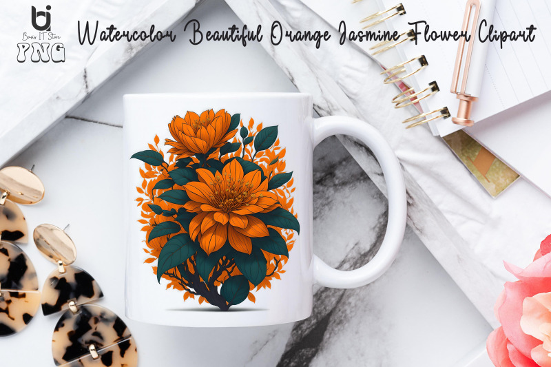 watercolor-beautiful-orange-jasmine-flower-clipart-mug-png