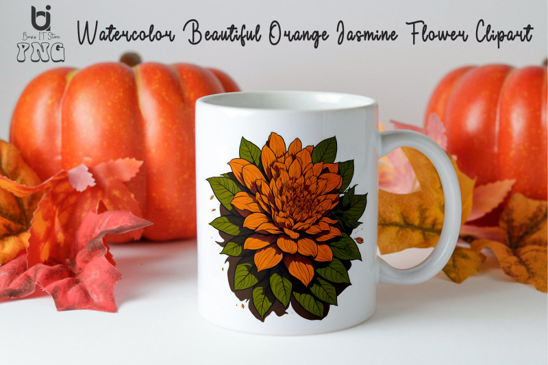 watercolor-beautiful-orange-jasmine-flower-clipart-mug-png