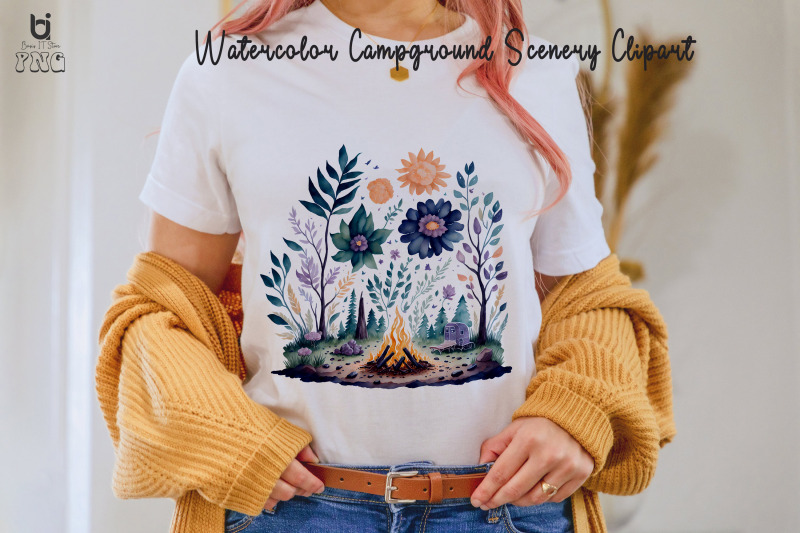 watercolor-campground-scenery-clipart-t-shirt-design