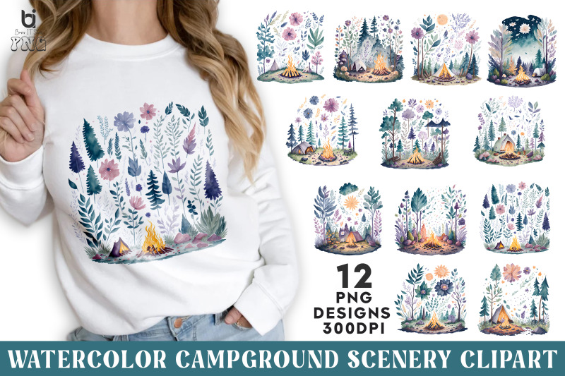 watercolor-campground-scenery-clipart-t-shirt-design