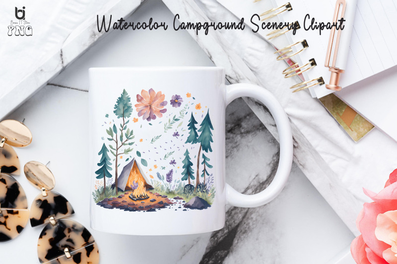 watercolor-campground-scenery-clipart-t-shirt-design