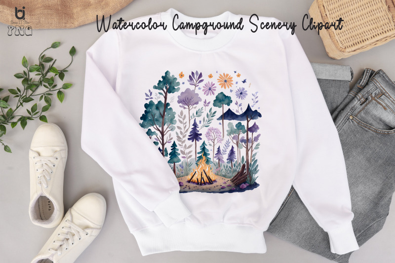 watercolor-campground-scenery-clipart-t-shirt-design