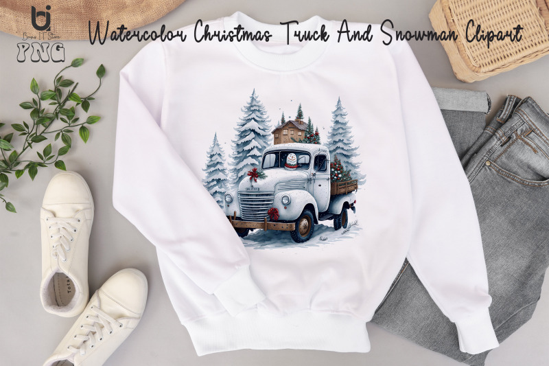 watercolor-christmas-truck-and-snowman-clipart-mug-png-file