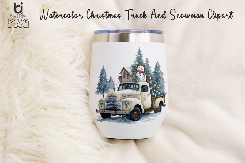 watercolor-christmas-truck-and-snowman-clipart-mug-png-file