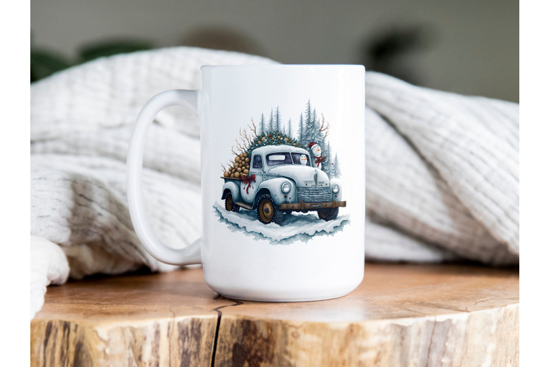 watercolor-christmas-truck-and-snowman-clipart-mug-png-file