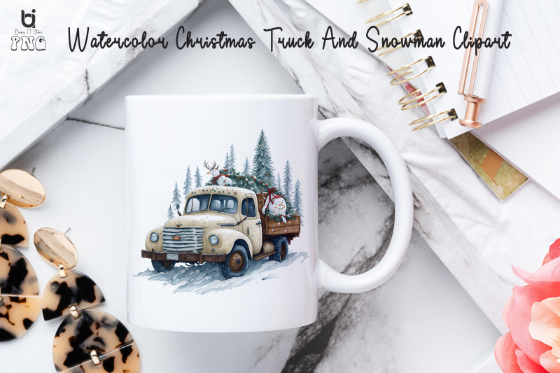 watercolor-christmas-truck-and-snowman-clipart-mug-png-file